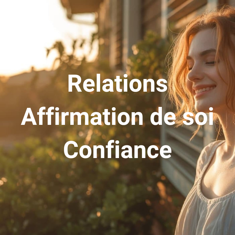 Relations, affirmation de soi, confiance
Difficulté à s’affirmer, peur du conflit, manque de confiance en soi, relations tendues ou répétitives, sentiment de ne pas trouver sa place.
